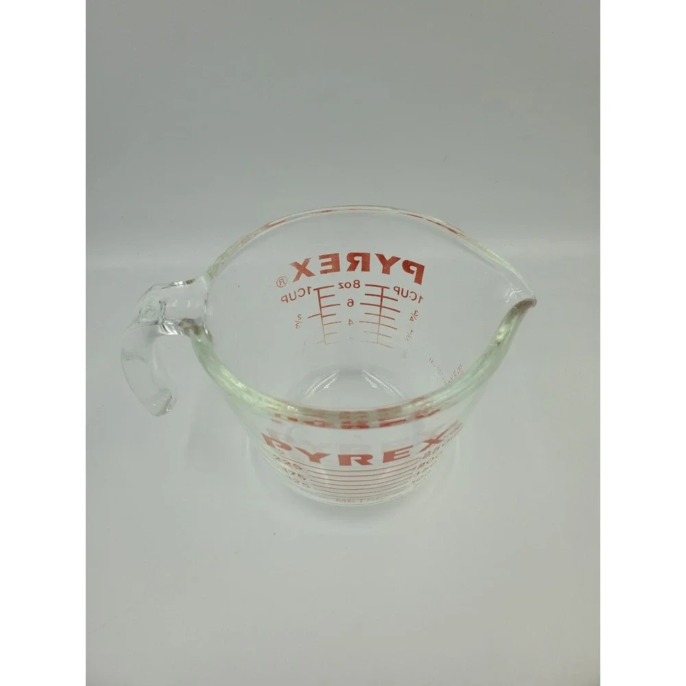 Vintage Pyrex 1-cup Measuring Cup Red Graphics Clear 508 Corning USA